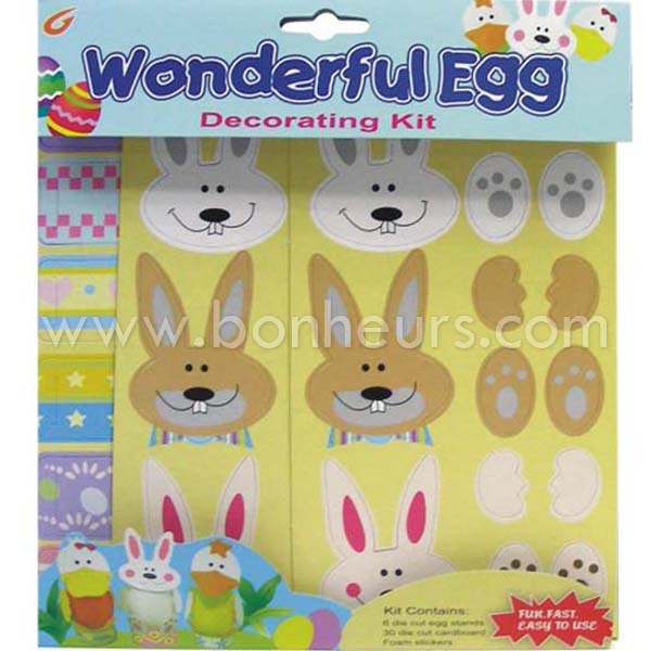 WONDERFUL EGG DECORATING KIT
W/6 DIE CUT EGG STANDS,30 DIE CUT CARDBOARD & FOAM STICKERS
